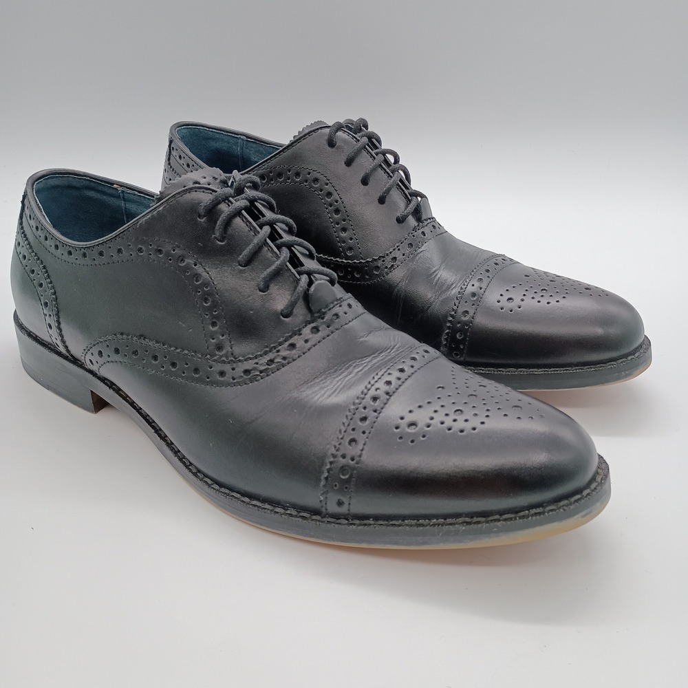 Aston Grey Kobe Black Leather Wingtip Oxford Dress Shoes Mens 10‎